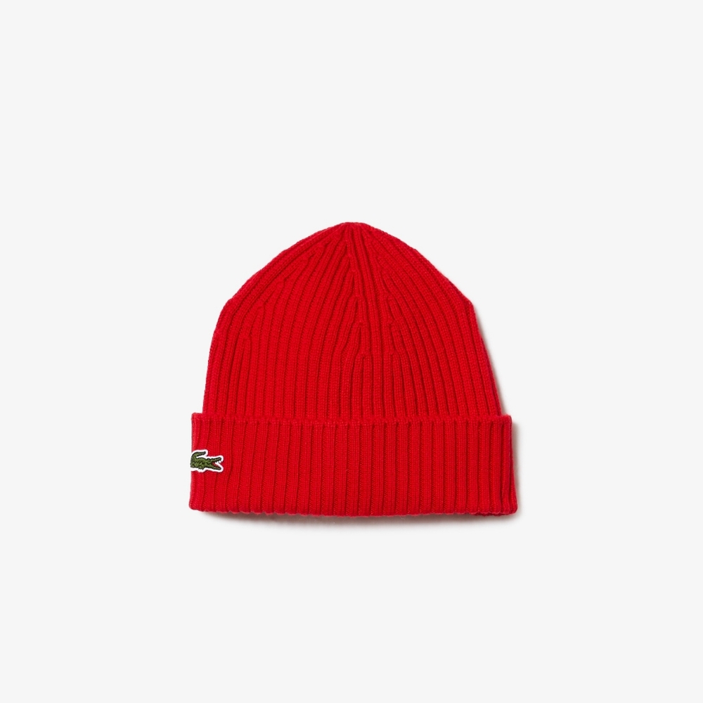LACOSTE Unisex Ribbed Knit Beanie-Red NWT-$55